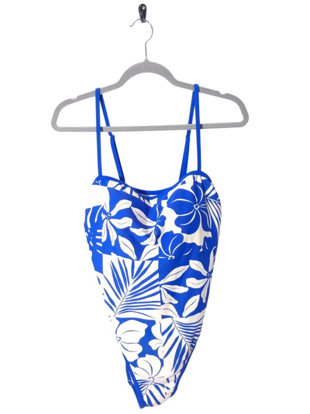 Blue & White Floral One-Piece Swimsuit With Adjustable Straps Padded Cups And Tr
